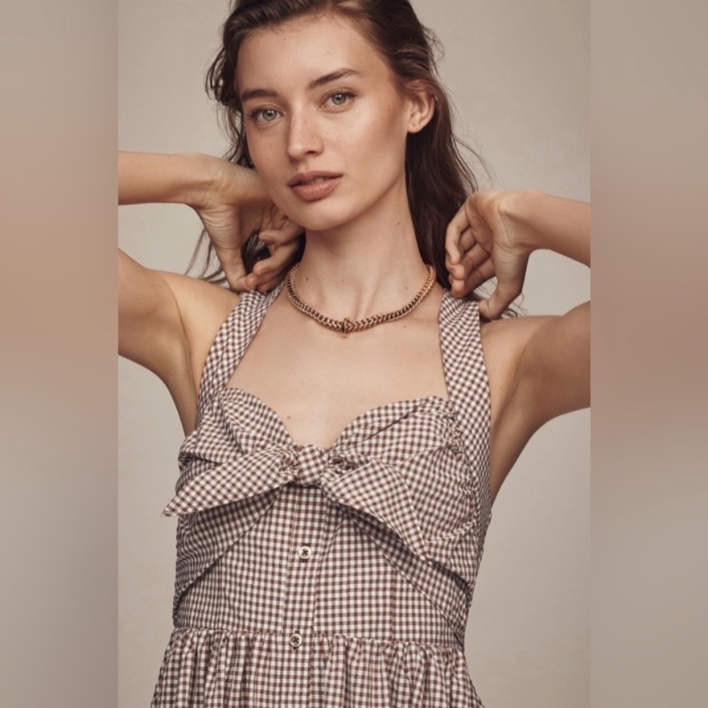 Maeve Brown Gingham Tie-Front Midi Dress - Picture 2 of 7